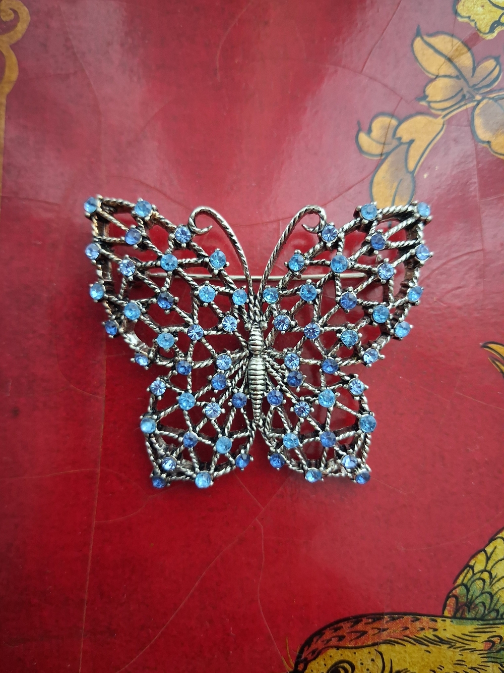 NWOT Silver Butterfly Brooch with Blue Rhinestones